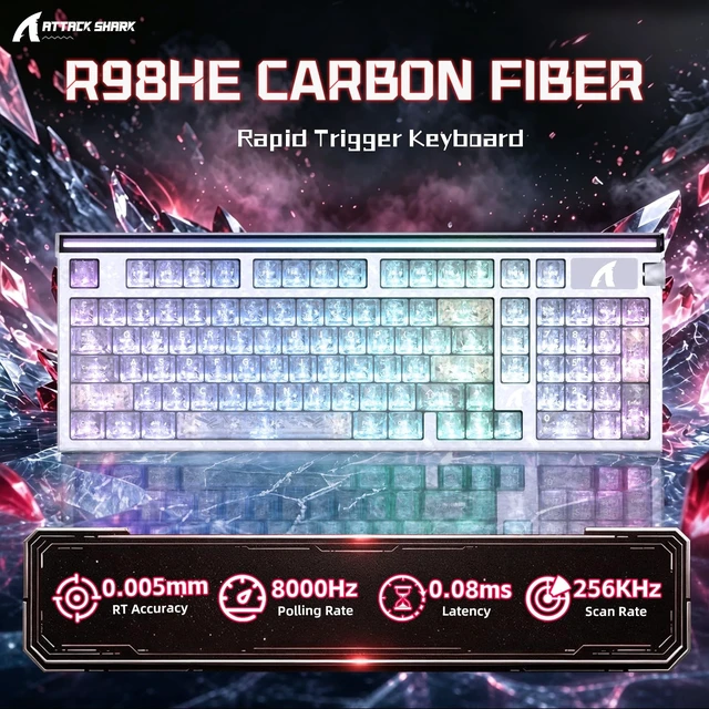 Alt view image 2 of 5 - ATTACK SHARK R98HE Wired RT 8K Mechanical RGB Gaming Keyboard-Ice White