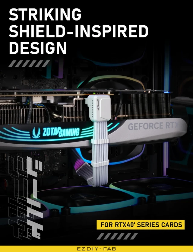 Alt view image 2 of 5 - EZDIY-FAB Shield PCIe 5.1 12V-2x6 90 GPU Extension Cable, White, STD