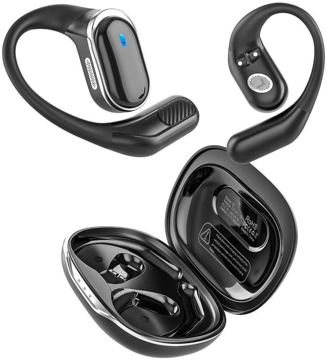 Main image of Open Ear Wireless Earbuds Bluetooth Headphones, 80H Playtime Stereo Ear Buds with ENC Noise Cancelling, Fast Charging, IPX7 Waterproof Sports Earphones with Earhook for Running/Workouts (Black)