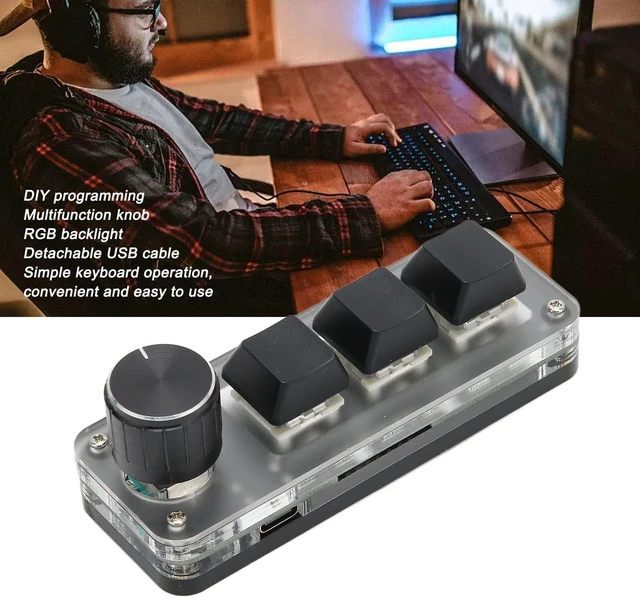Alt view image 4 of 5 - SUNGOOYUE USB 3 Key Keypad, Multifunctional Shortcut RGB Backlight Mini Mechanical Keyboard with Knob for DIY Programming Gaming
