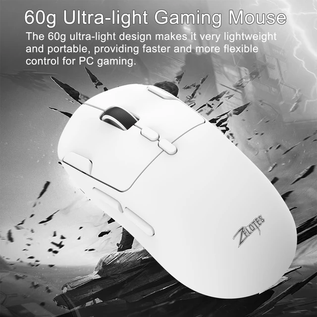 Alt view image 2 of 5 - zelotes Gaming Wireless Mouse, Bluetooth Rechargeable with 9 Programmable Buttons,Ultra-Light 60g, 24,000 DPI, BT/USB 2.4G / Type-C, Ergonomic Optical Mouse for Laptop, PC,Office and Gamers (Wh