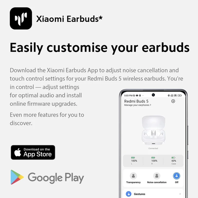 Alt view image 4 of 5 - XIAOMI Redmi Buds 5 Wireless in-Ear Earbuds with Charging Case (Black)