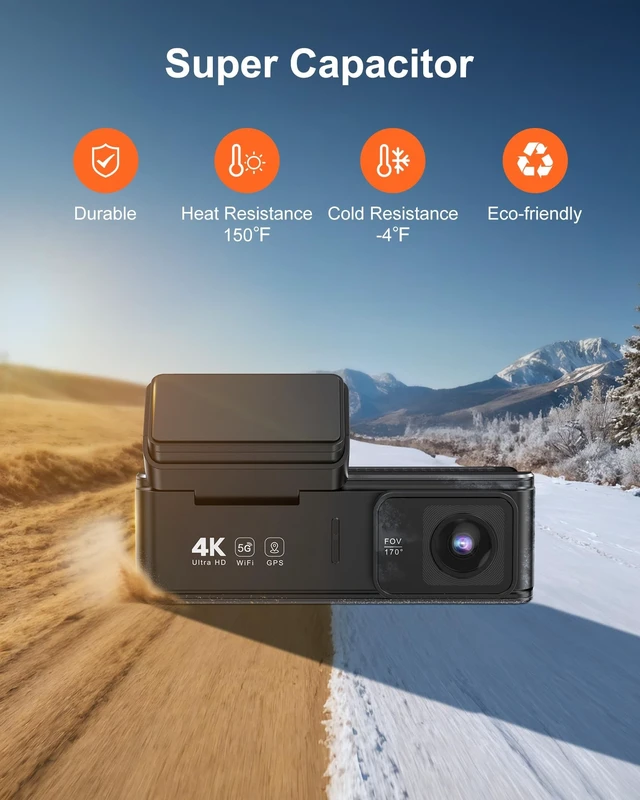 Alt view image 4 of 5 - 4K Dash Cam Front Rear, Dual Dash Camera for Cars Built in 5GHz/2.4GHz WiFi GPS Dashcam with G-Sensor 24H Parking Monitor Loop Recording WDR Night Vision 170 View Angle APP Control Free 64GB SD Card