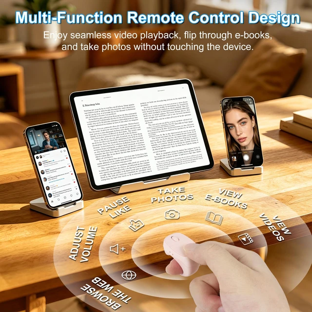 Alt view image 2 of 5 - Mini Finger Ring Mouse with Charging Case Wearable Bluetooth Remote Control Scrolling Ring Thumb Mouse Wireless Handheld Air Mouse for Smartphone Tablet iPad for Page Turn Take Photo Watch Vide
