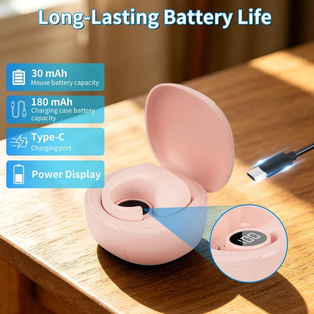 Alt view image 5 of 5 - Mini Finger Ring Mouse with Charging Case Wearable Bluetooth Remote Control Scrolling Ring Thumb Mouse Wireless Handheld Air Mouse for Smartphone Tablet iPad for Page Turn Take Photo Watch Vide