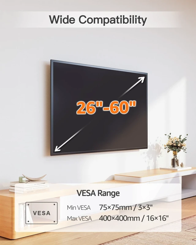 Alt view image 2 of 5 - ELIVED Tilting TV Wall Mount for 26-60" TVs, Max VESA 400x400, 99 Lbs Load
