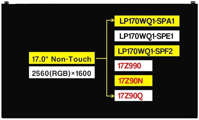 Main image of Screen Replacement LP170WQ1-SPA1 LP170WQ1-SPE1 LP170WQ1-SPF2 for LG Gram 17Z990 17Z90N 17Z90Q 17.0" LCD Display Panel 2560(RGB)1600 40 Pins 60Hz Non-Touch