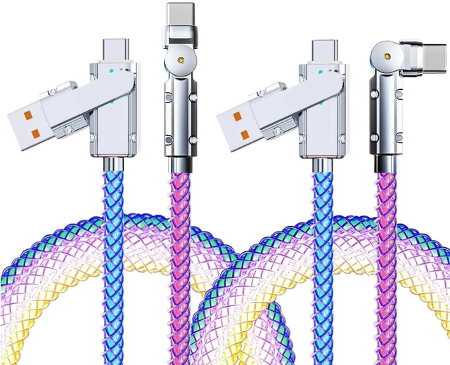 Main image of LED Light Up USB C Charging Cable 2Pack 6.6ft Rotating USB C to USB C Cable