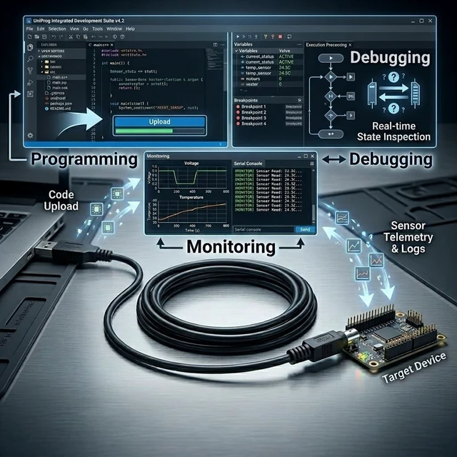 Alt view image 4 of 5 - Pidwaok FT232RL USB to Mini DIN 6-Pin Programming Cable, 1.8M for Mitsubishi Q Series PLC QC30R2 Communication Cable