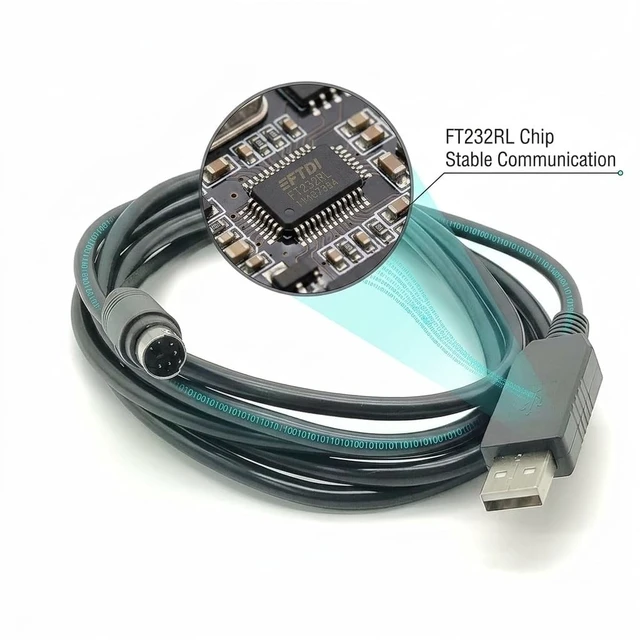 Alt view image 2 of 5 - Pidwaok FT232RL USB to Mini DIN 6-Pin Programming Cable, 1.8M for Mitsubishi Q Series PLC QC30R2 Communication Cable