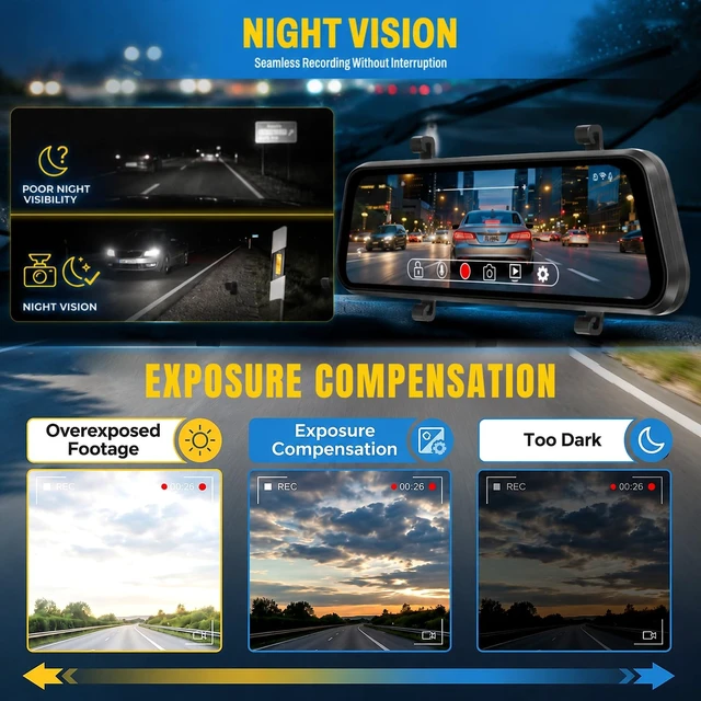 Alt view image 5 of 5 - 4K Mirror Dash Cam Front and Rear, 9.66 Inch Rearview Mirror Camera