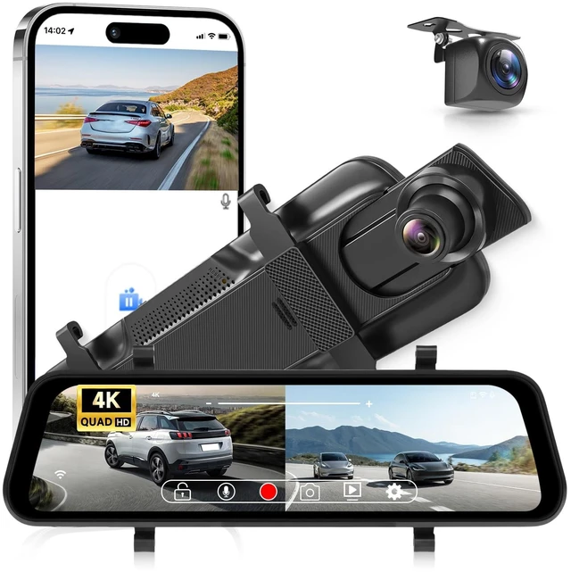 Main image of 4K Mirror Dash Cam Front and Rear, 9.66 Inch Rearview Mirror Camera