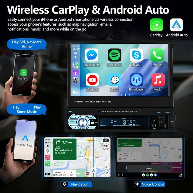 Alt view image 2 of 5 - Single Din Flip Out Radio 7 inch Screen Car Stereo