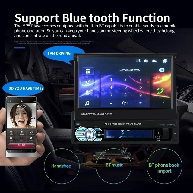 Alt view image 3 of 5 - Single Din Flip Out Radio 7 inch Screen Car Stereo