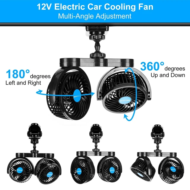 Alt view image 3 of 5 - Hynoo 12V Car Clip Fans, Adjustable Dual Head Clip Fan 360 Rotatable Cooling Air Fan, 4'' Electric Auto Car Fans with Cigarette Lighter Plug for Vehicles, RV, SUV