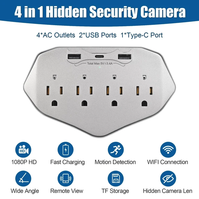 Alt view image 3 of 5 - Lian.Ripple.Lian 1080P HD Wireless Wall Outlet Charger Security Camera with 45W Fast Charging Station USB-C & USB-A, Home Security Camera for Baby and Pet WiFi Enabled