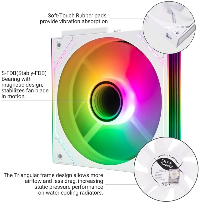 Alt view image 4 of 5 - TR Thermalright TL-M12QRW-S X3 Case Fan Wireless Splicing, Building Blocks CPU Cooler Comes with ARGB Mirror Light Effect,PC PWM Silent Cooling with 1500RPM Speed, CPU Cooler Fan (Re