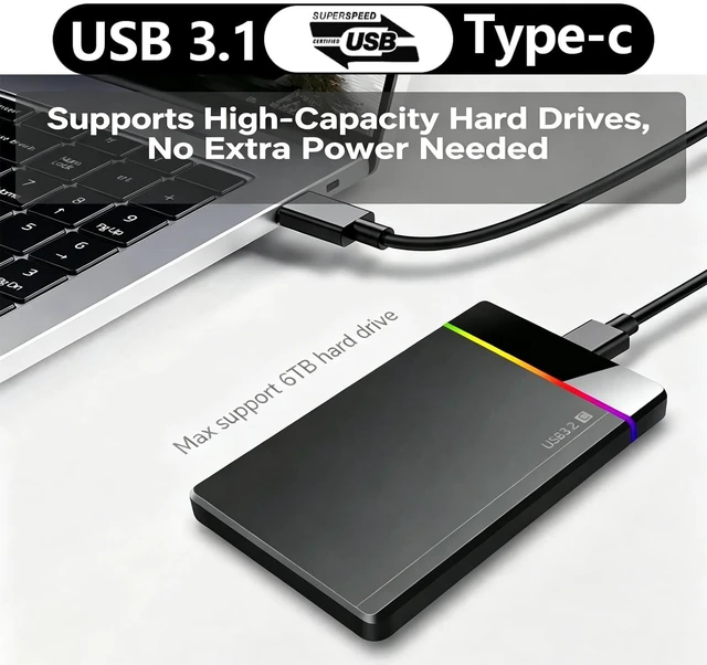 Alt view image 2 of 5 - HWAYO 500GB 2.5'' Ultra Slim Portable External Hard Drive USB3.0 Type-C HDD