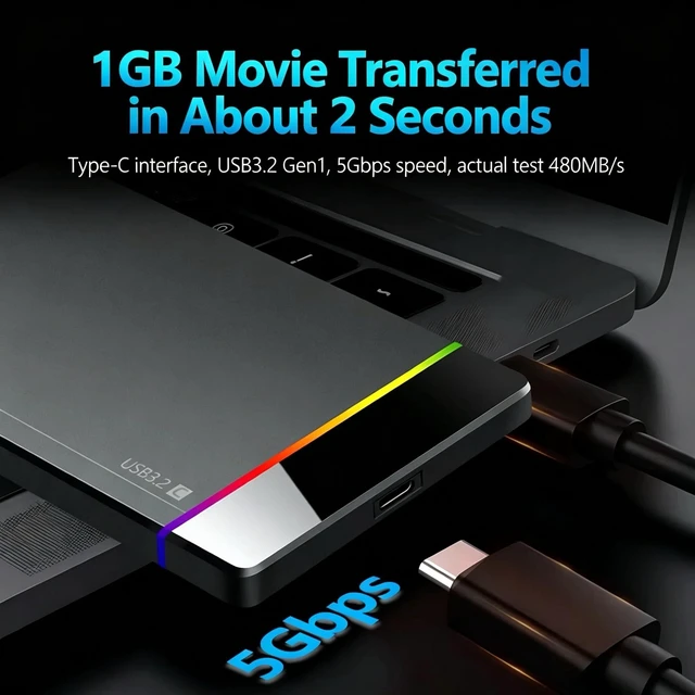 Alt view image 4 of 5 - HWAYO 500GB 2.5'' Ultra Slim Portable External Hard Drive USB3.0 Type-C HDD