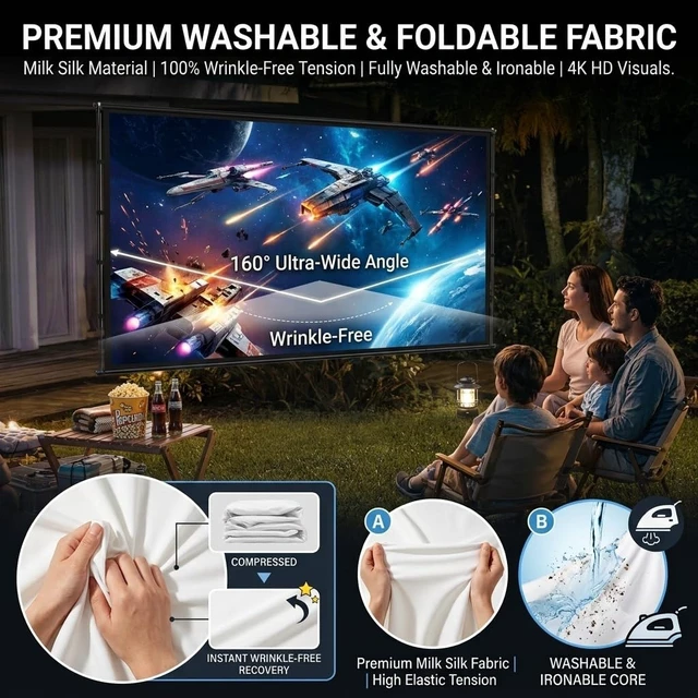 Alt view image 2 of 5 - Yanuoda Outdoor Projector Screen with Stand, 84-Inch Portable 16:9 Screen