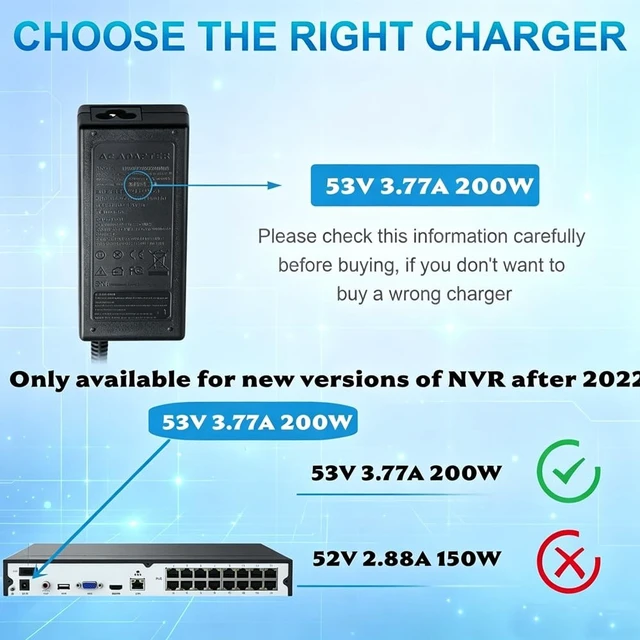 Alt view image 3 of 5 - MSZLZTD 53V 3.77A Replacement Power Adapter for Reolink RLN16410 16Channel PoE Network Video Recorder, Only Fits RLN16410 nvr, Delivers Stable FullLoad Power to 16 FullAT HighSecurity Cameras