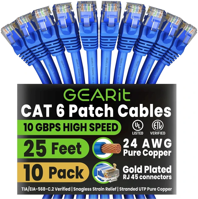 Main image of GEARit Cat6 Patch Cables Cat 6 Ethernet Cable 25 ft 10-Pack Blue