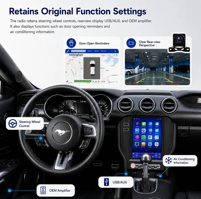 Alt view image 5 of 5 - Car Stereo Radio Upgrade for Ford Mustang 2015-2023, 10.4" QLED Touch Screen and 1080P Backup Camera, Android 13 Head Unit with CarPlay/Android Auto 4GB+64GB