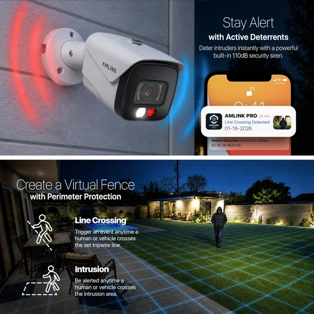 Alt view image 5 of 5 - AMLINK 2-Pack 4K/8MP Security AI IP PoE Camera, Human/Vehicle Detection, NDAA Compliant, Indoor Outdoor Surveillance Bullet, 2-Way Audio, Support 256GB MicroSD, Deterrent, 2PACK-AL8M-B8199EW