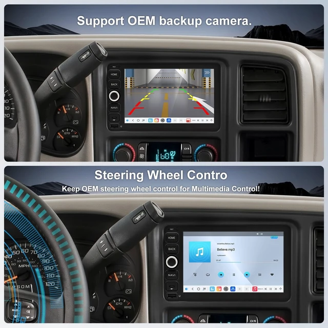 Alt view image 4 of 5 - QLED Radio for Chevy Silverado 2003 2004 2005 2006 Touch Screen Stereo Replacement,Wireless Carplay Android Auto, Free Camera