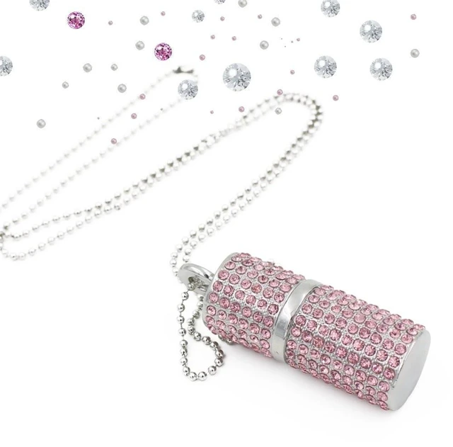 Main image of WooTeck 128GB USB 3.0 Flash Drive,Bling Rhinestone Diamond Crystal Glitter Lipstick Case Shining Jewelry with Necklace,Pink