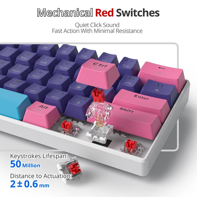 Alt view image 3 of 5 - surmen 60% Mechanical Gaming Keyboard,RGB Compact Wired Keyboard 60 Percent Backlight Anti-ghosting for Windows Laptop PC (61 Meitao)