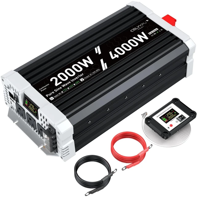 Main image of 24V Inverter 2000 Watt Inverter, Pure Sine Wave Inverter, Power Inverter with Remote Control, 24V DC to 110V AC, 3 AC Outlets, USB & Type-C Ports, LCD Display for RV, Solar, Home Backup Power