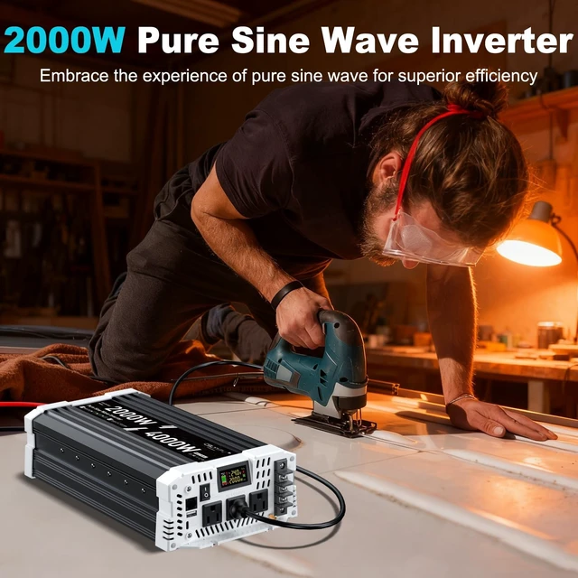 Alt view image 2 of 5 - 24V Inverter 2000 Watt Inverter, Pure Sine Wave Inverter, Power Inverter with Remote Control, 24V DC to 110V AC, 3 AC Outlets, USB & Type-C Ports, LCD Display for RV, Solar, Home Backup Power