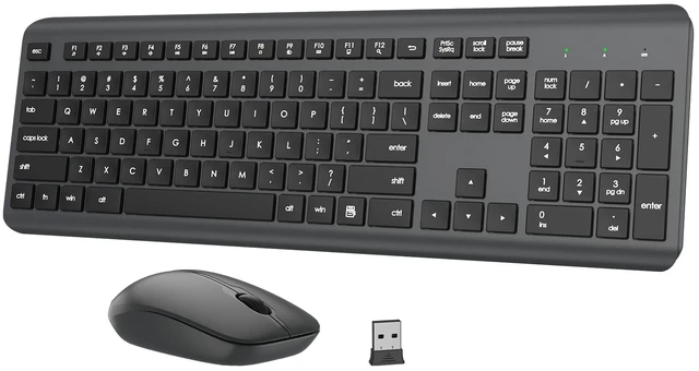 Main image of Wireless Keyboard and Mouse Combo, Full-Size Silent Ergonomic Keyboard and Optical Mouse, Long Battery Life, 2.4G Lag-Free Mice Keyboard for Computer,Mac,Laptop,PC,Windows(Gray)