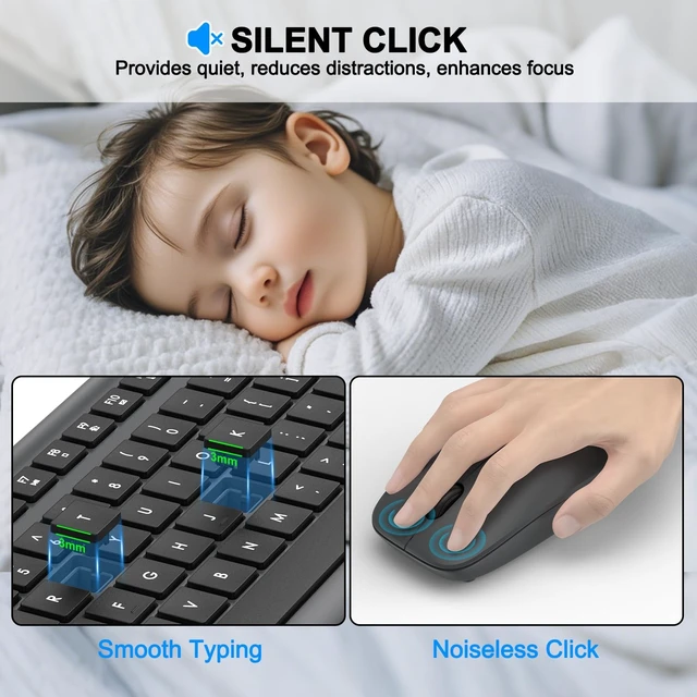 Alt view image 4 of 5 - Wireless Keyboard and Mouse Combo, Full-Size Silent Ergonomic Keyboard and Optical Mouse, Long Battery Life, 2.4G Lag-Free Mice Keyboard for Computer,Mac,Laptop,PC,Windows(Gray)