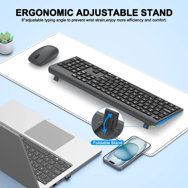 Alt view image 5 of 5 - Wireless Keyboard and Mouse Combo, Full-Size Silent Ergonomic Keyboard and Optical Mouse, Long Battery Life, 2.4G Lag-Free Mice Keyboard for Computer,Mac,Laptop,PC,Windows(Gray)