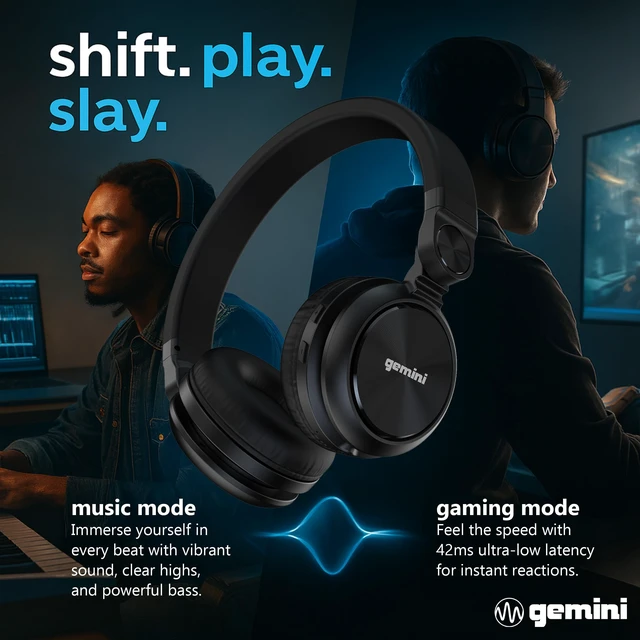 Alt view image 5 of 5 - Gemini Wireless Over-Ear Headphones, 54-Hr Battery, ENC Mic (GBTX-200)