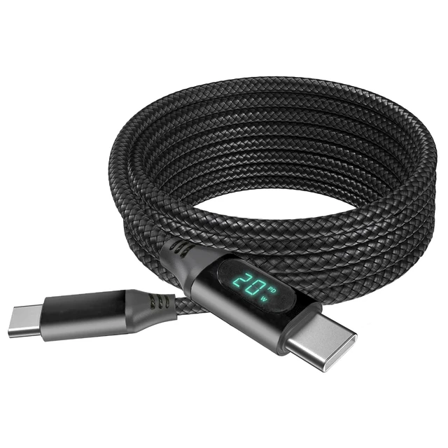 Alt view image 2 of 5 - BoxWave Cable Compatible with Frunsi T11 PRO - PowerDisplay PD Cable (6ft) - USB-C to USB-C (100W), LED Wattage Info Extra Long Braided Nylon - Jet Black