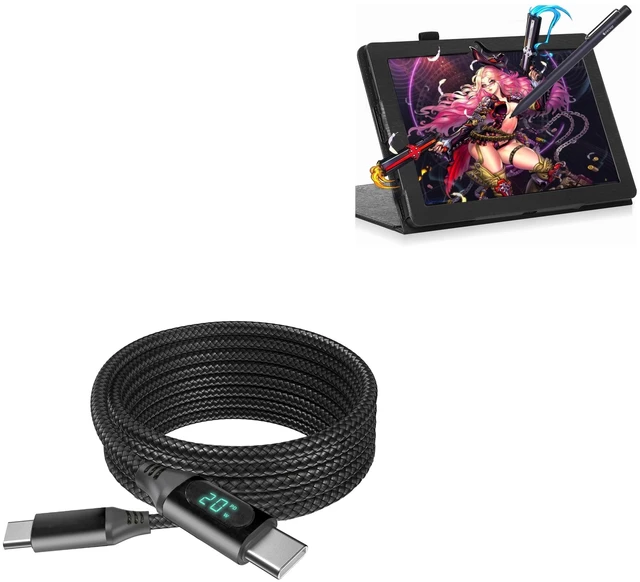 Main image of BoxWave Cable Compatible with Frunsi T11 PRO - PowerDisplay PD Cable (6ft) - USB-C to USB-C (100W), LED Wattage Info Extra Long Braided Nylon - Jet Black