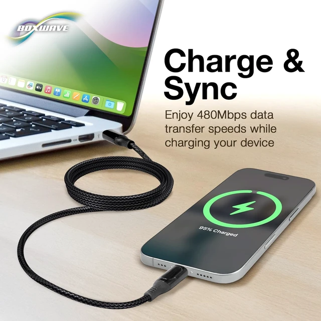 Alt view image 5 of 5 - BoxWave Cable Compatible with Frunsi T11 PRO - PowerDisplay PD Cable (6ft) - USB-C to USB-C (100W), LED Wattage Info Extra Long Braided Nylon - Jet Black