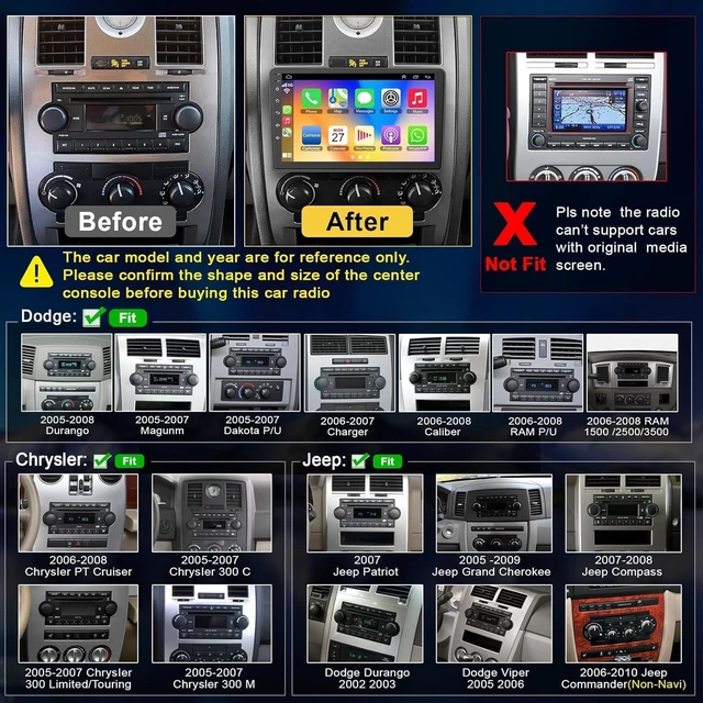 Alt view image 2 of 5 - 9" Android 13 Car Radio for Dodge Ram 1500/2500/3500 (2006-2008), Dodge Durango (2005-2008), Jeep Grand Cherokee (2005-2009) 4GB RAM + 64GB ROM CarPlay Screen