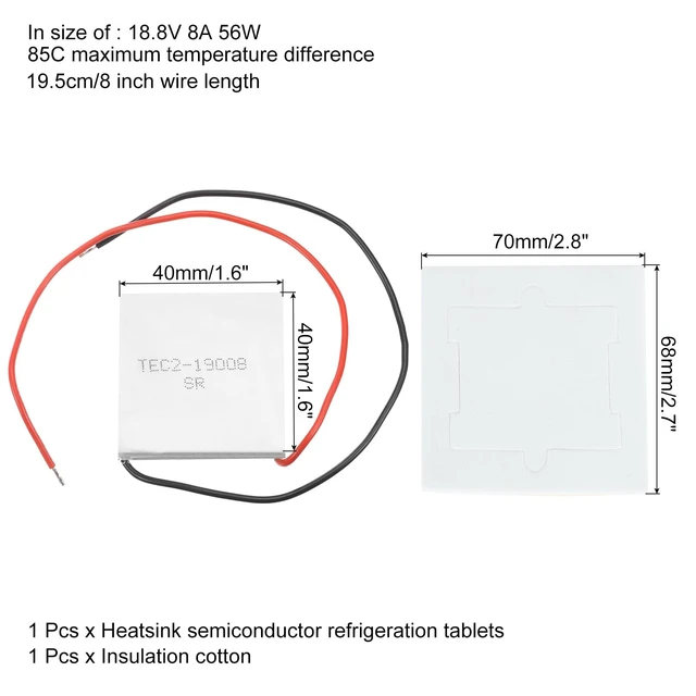 Alt view image 2 of 4 - MECCANIXITY TEC2-19008 Semiconductor Refrigeration Tablets 18.8V 8A 56W Heatsink Thermoelectric Cooler Cooling Plate Module 40x40mm