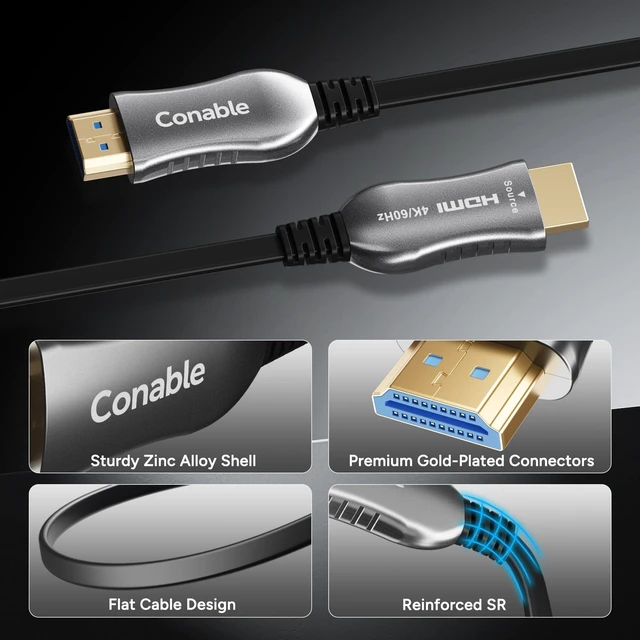 Alt view image 2 of 5 - 4K HDMI Cable 300 FT, Flat Fiber Optic HDMI Cable, Unidirectional, 18Gbps
