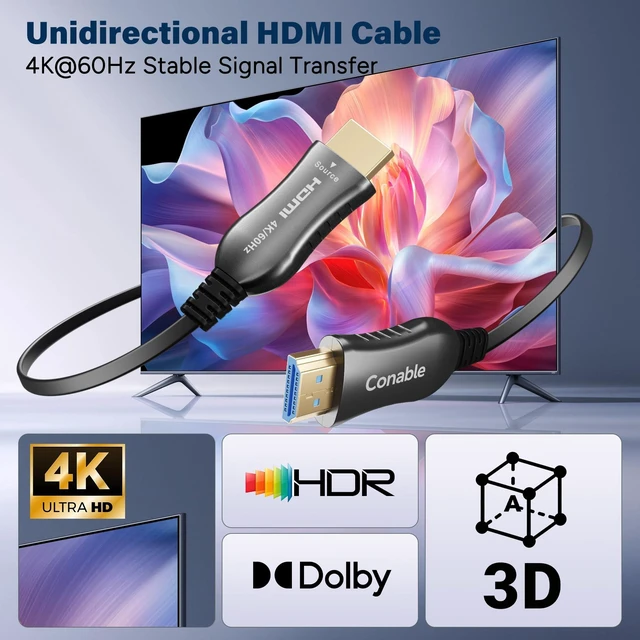 Alt view image 3 of 5 - 4K HDMI Cable 300 FT, Flat Fiber Optic HDMI Cable, Unidirectional, 18Gbps