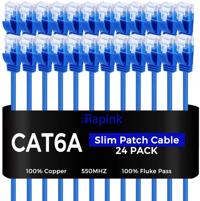 Main image of Rapink Patch Cables Cat6a 10ft (24 Pack) Slim, Cat6a Ethernet Patch Cable 10G Support, Snagless Cat 6 Patch Cable for Patch Panel to Switch, Flexiable Cat 6a Ethernet Cable with Gold Plated