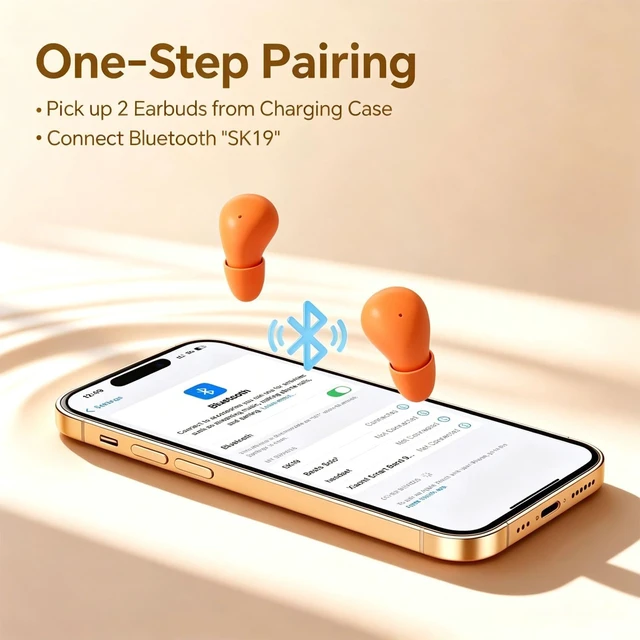Alt view image 3 of 5 - Xmenha Orange Smallest Invisible Earbuds Wireless Bluetooth, Low Profile