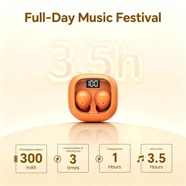Alt view image 5 of 5 - Xmenha Orange Smallest Invisible Earbuds Wireless Bluetooth, Low Profile