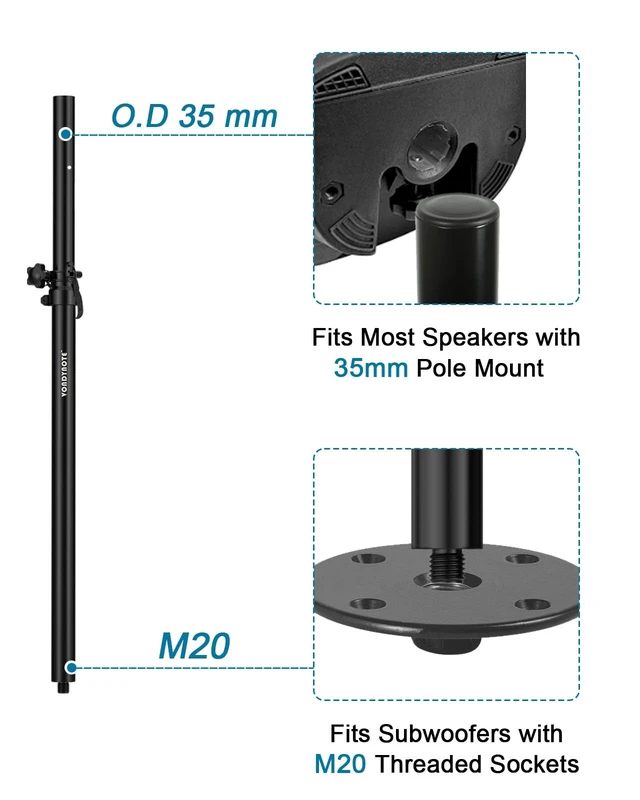 Alt view image 3 of 5 - Vondynote Speaker Pole for Subwoofer M20 Speaker Pole Extender, Single