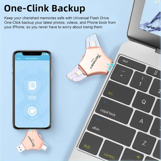 Alt view image 3 of 5 - MFi Certified Flash Drive for iPhone iPad 256GB, 3in1 External Memory Photo Keeper Storage Stick for Picture/Video/Data Saver/Backup, USB 3.0 High Speed Thumb/Jump/Hard Drives USB Port Cards -Rose