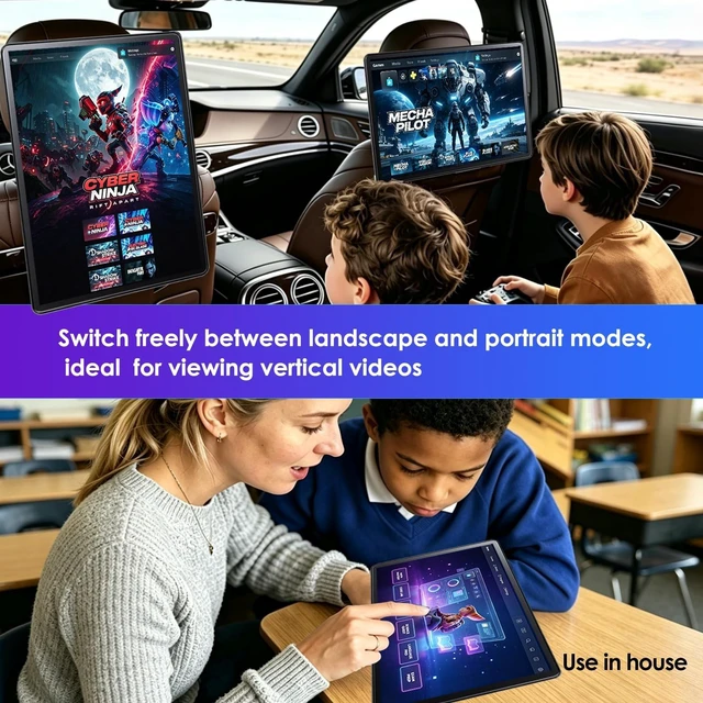 Alt view image 5 of 5 - 12 inch 4K Android 16 Car TV Headrest Monitor for Cars Back seat Rear Entertainment System, Support Wireless Phone Link Touch Screen,with WiFi/Bluetooth/HDMI/USB/Video Player 4G+64G 8core (1PCs